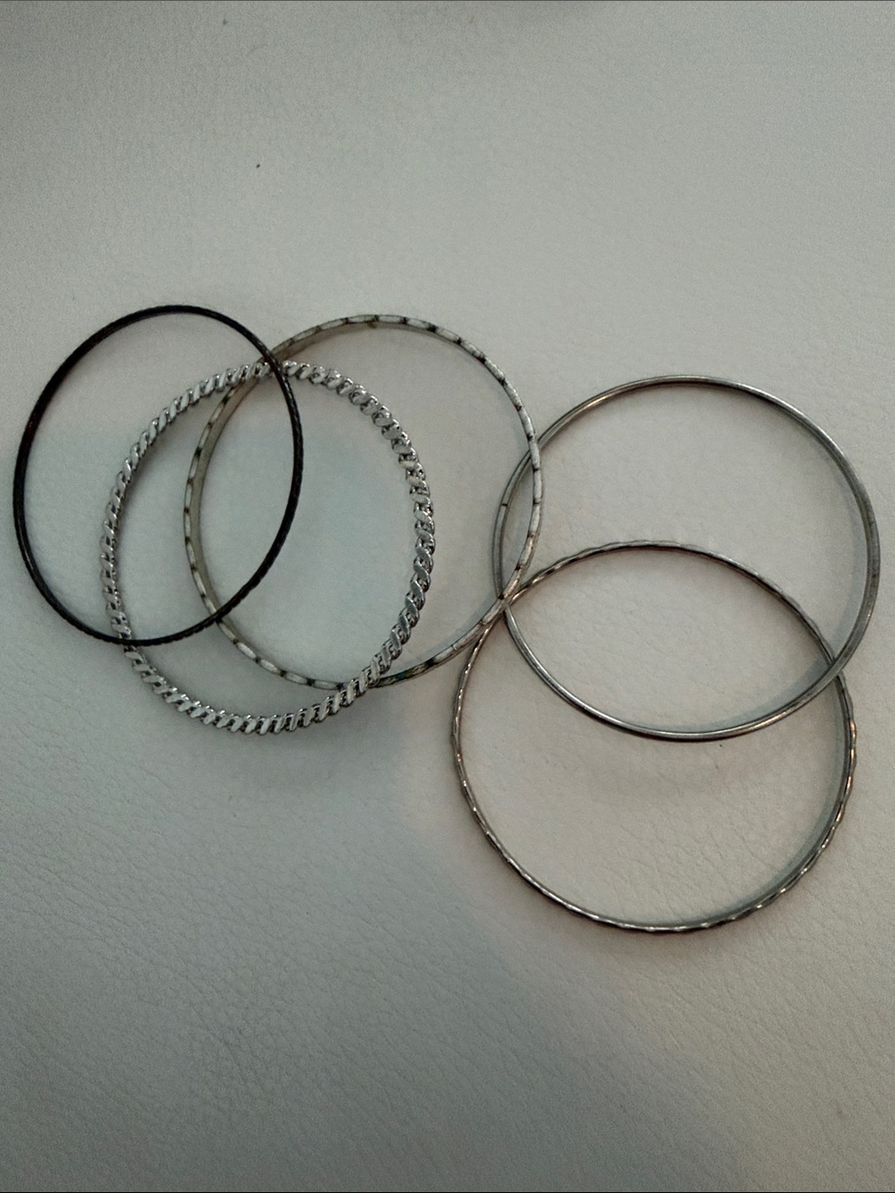 Silver Multi-Texture Bangle Bracelet Set - Picture 2 of 5